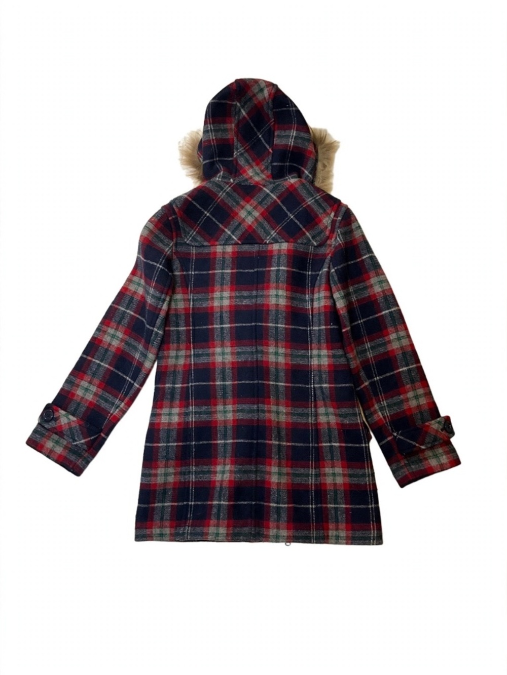 IES STYLE Vintage Collegiate Preppy Plaid Wool Blend Heavy Duffel Coat size s